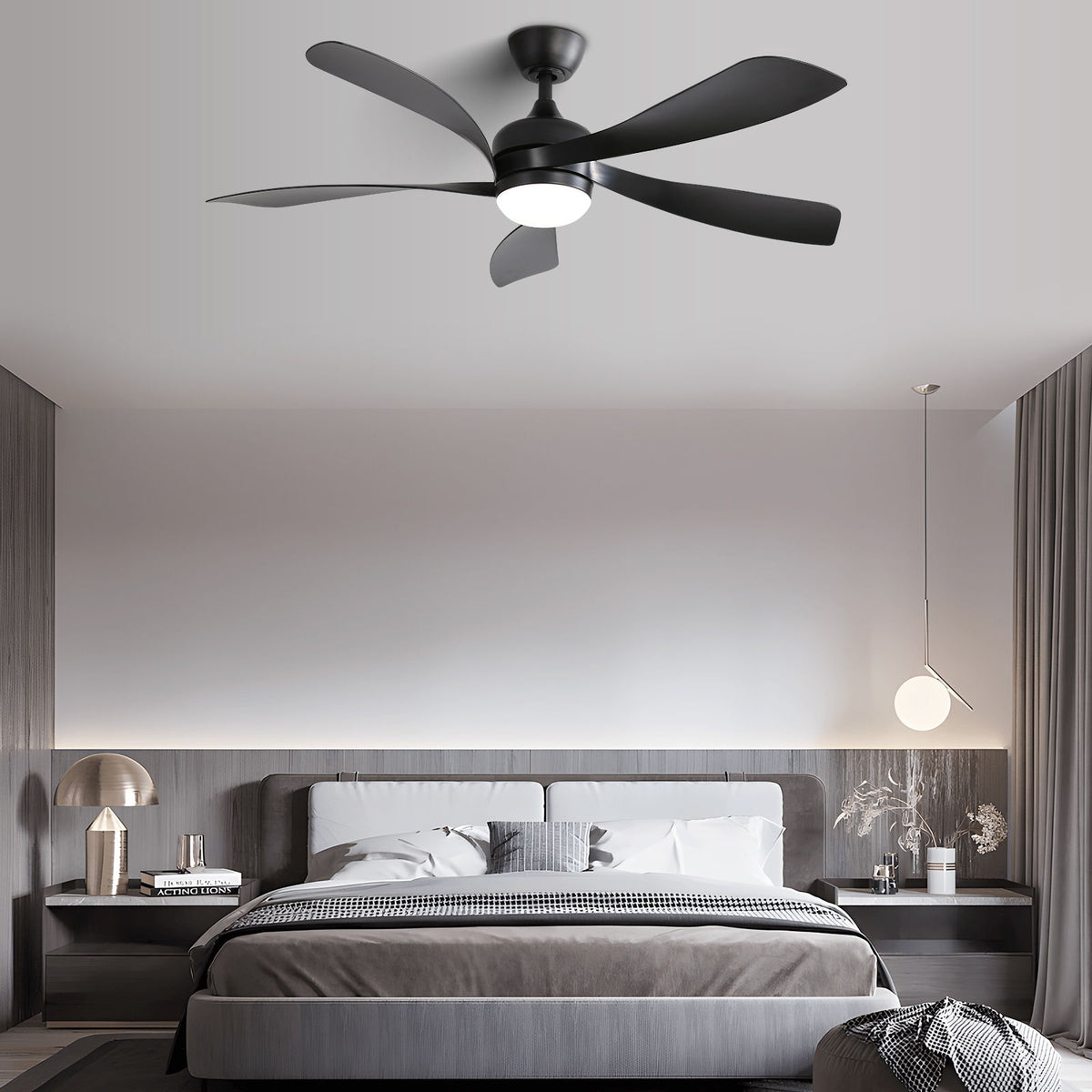 52" Ceiling Fan With 3 Color Dimmable LED Light, 5 Blades, Remote Control, Reversible DC Motor