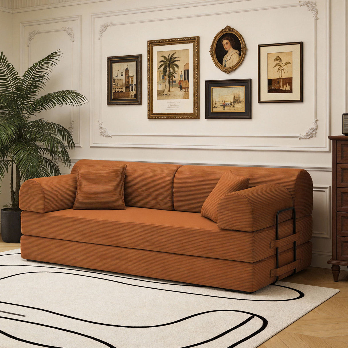 Convertible Sleeper Sofa Bed, Fixed Shape Frame For Living Room - Orange