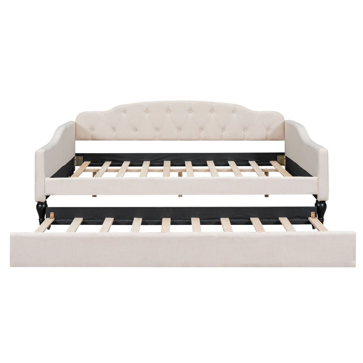 Upholstered Tufted Full Size Daybed With Twin Trundle - Beige