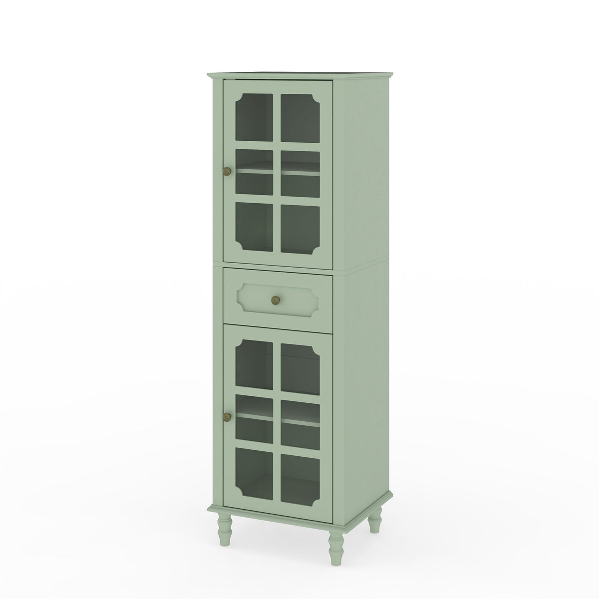Storage Cabinet, Freestanding Curio Cabinet With Grid Doors & Drawer, Pantry Display Cabinet For Kitchen