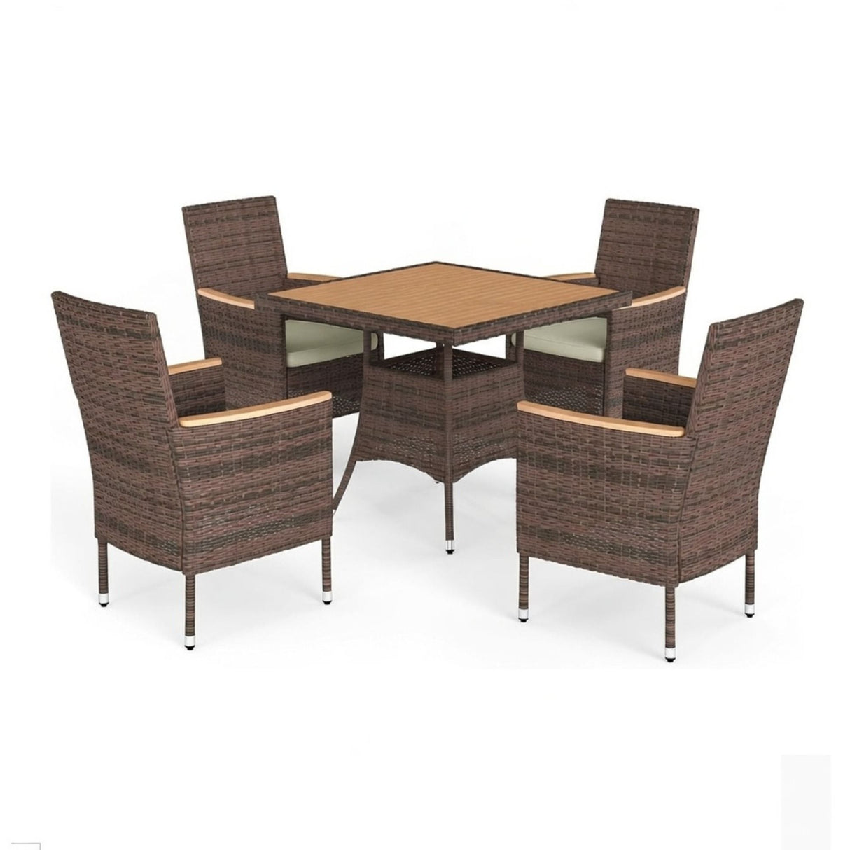 5 Piece All Weather Patio Dining Set With Table - Brown