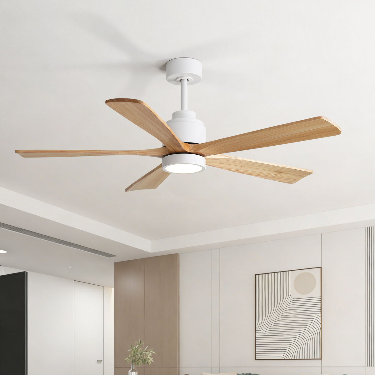 52" Ceiling Fan With Remote Control, Dimmable 3 Color Temperature LED Light, Quiet Reversible DC Motor