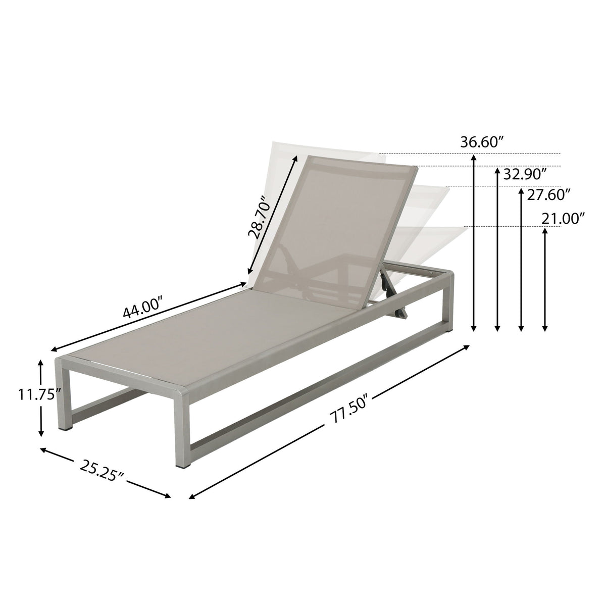 Outdoor Chaise Lounge (Set of 2) With Adjustable Aluminum Frame And Textilene Mesh Seating - Gray