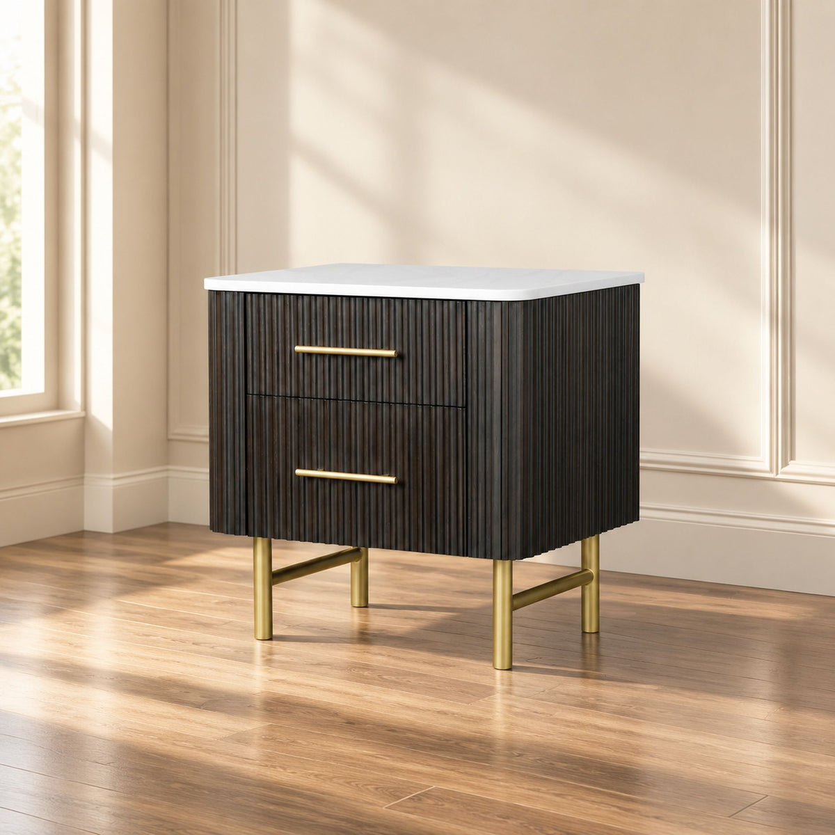 Clayten - Nightstand - Espresso / White Marble