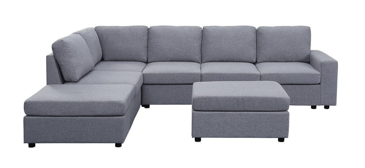 Cassia - 7 Seat Reversible Modular Sectional Sofa With Ottoman - Light Gray