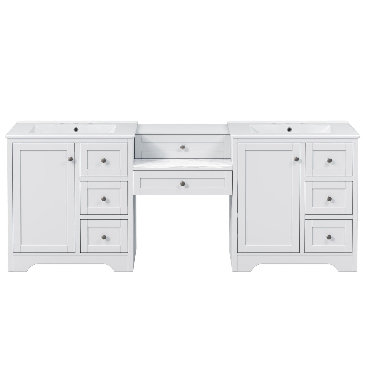 Double Sink Bathroom Vanity With Countertop, 2 Ceramic Sinks, 6 Drawers, Soft Close Design