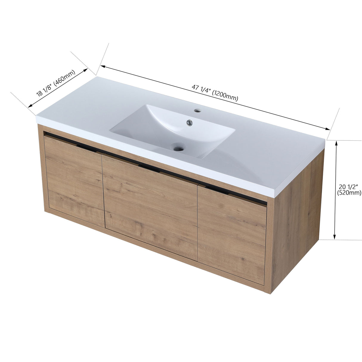 Modern Floating Bathroom Vanity Cabinet With Resin Sink Soft Close Doors And Drawer - Imitative Oak