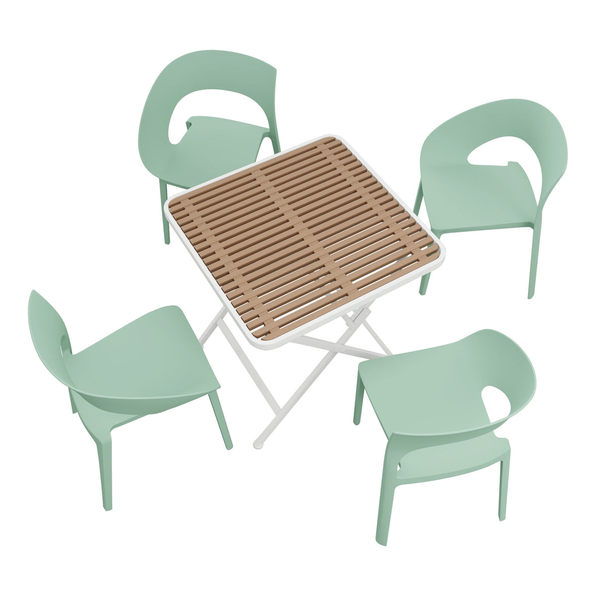4 Piece Set Of Color Block Designed Single Chairs & Folding Square Table - Haze Green / Khaki / White