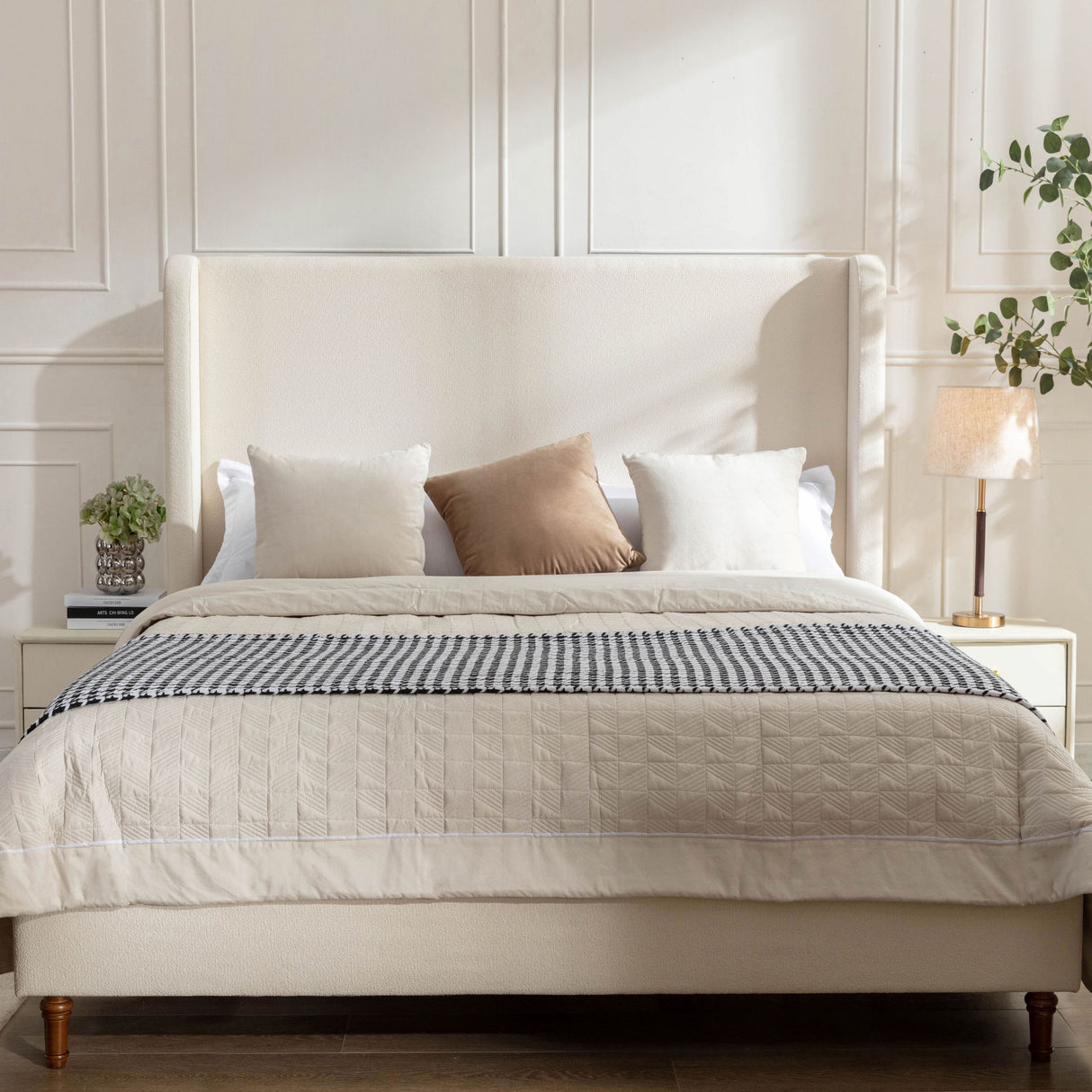 Harper - California King Size Tall Headboard Upholstered Bed - Ivory