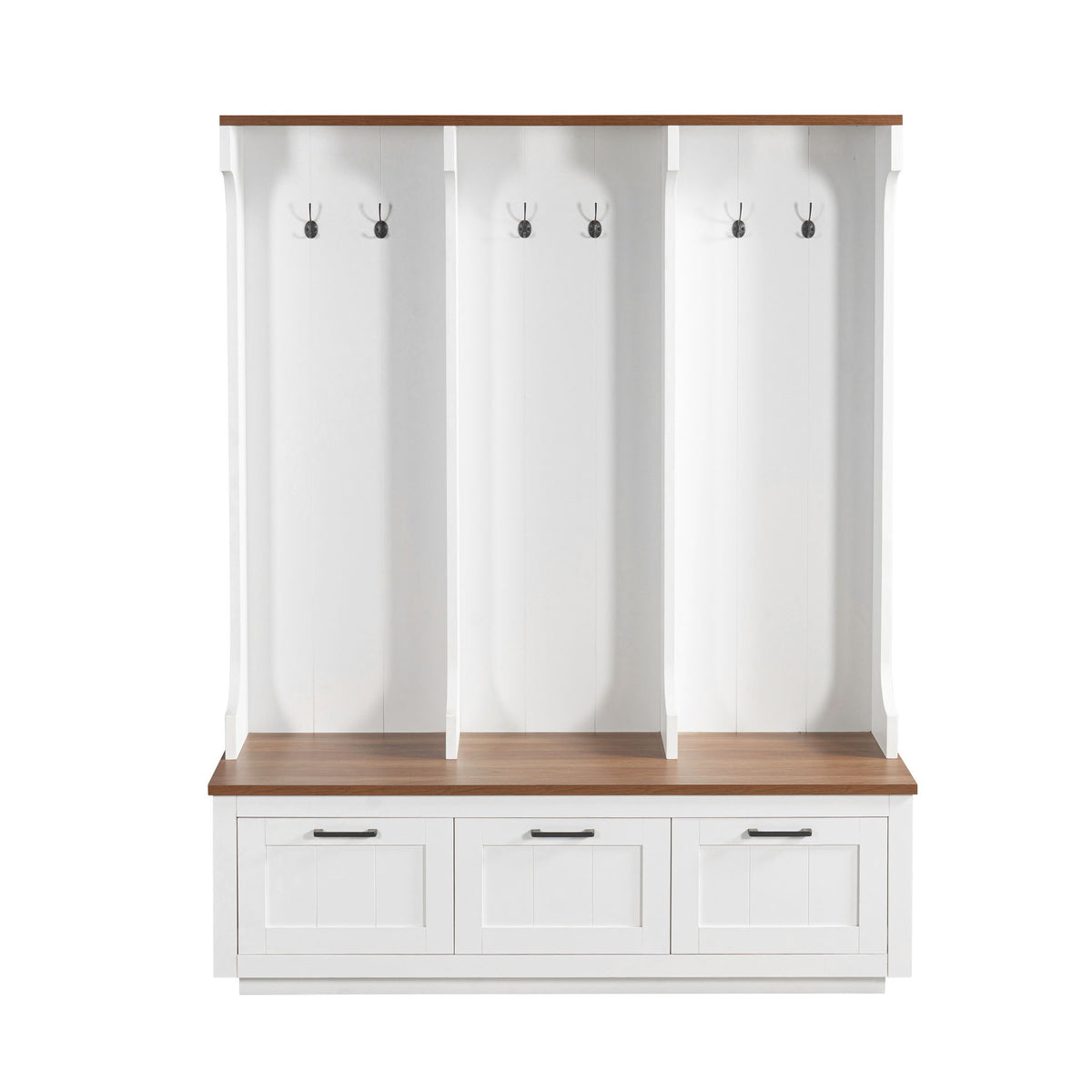 Hall Tree With Bench And Shoe Storage, 3 Large Drawers, Open Storage Shelves & Hooks