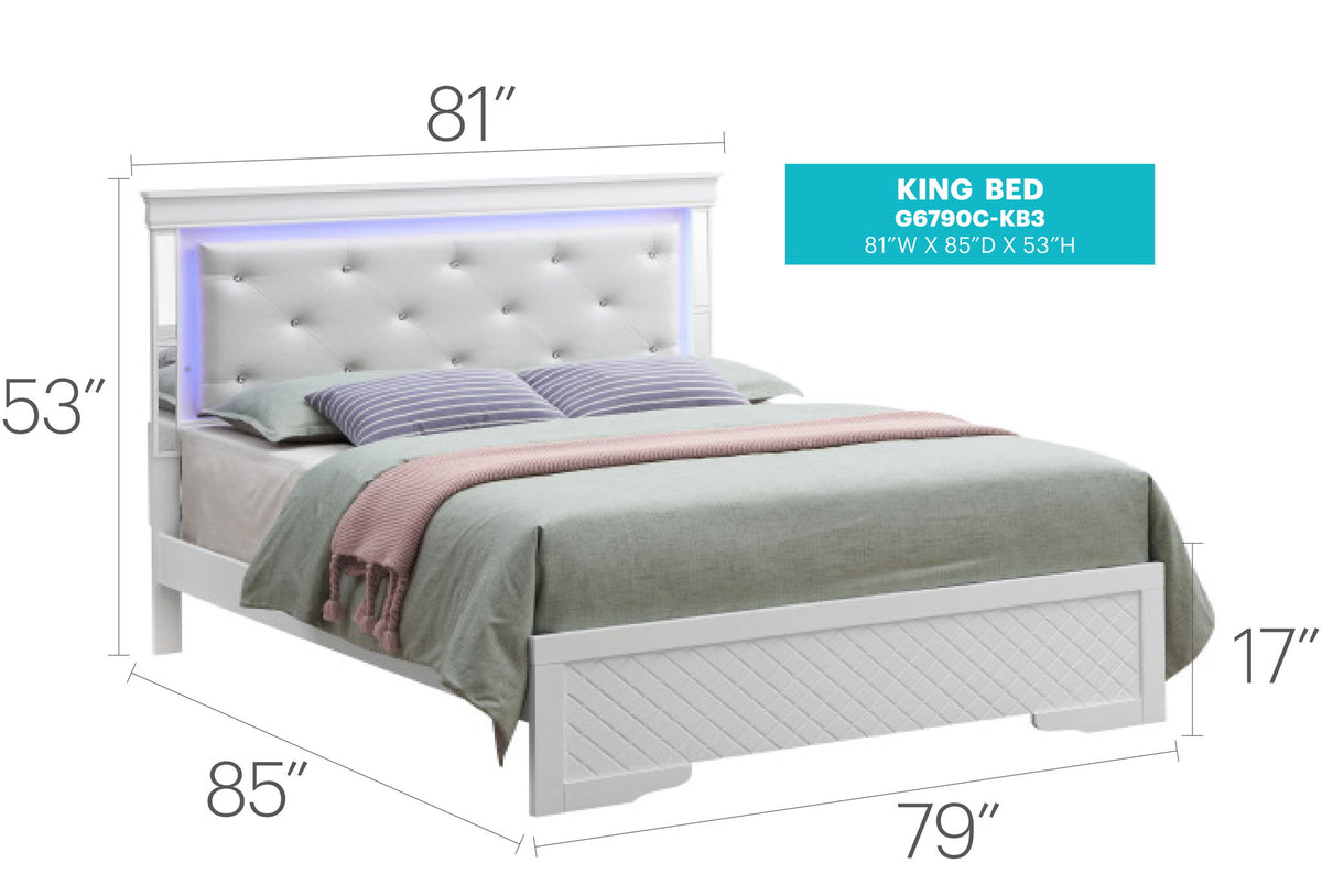 Bed With LED Light Accents Headboard