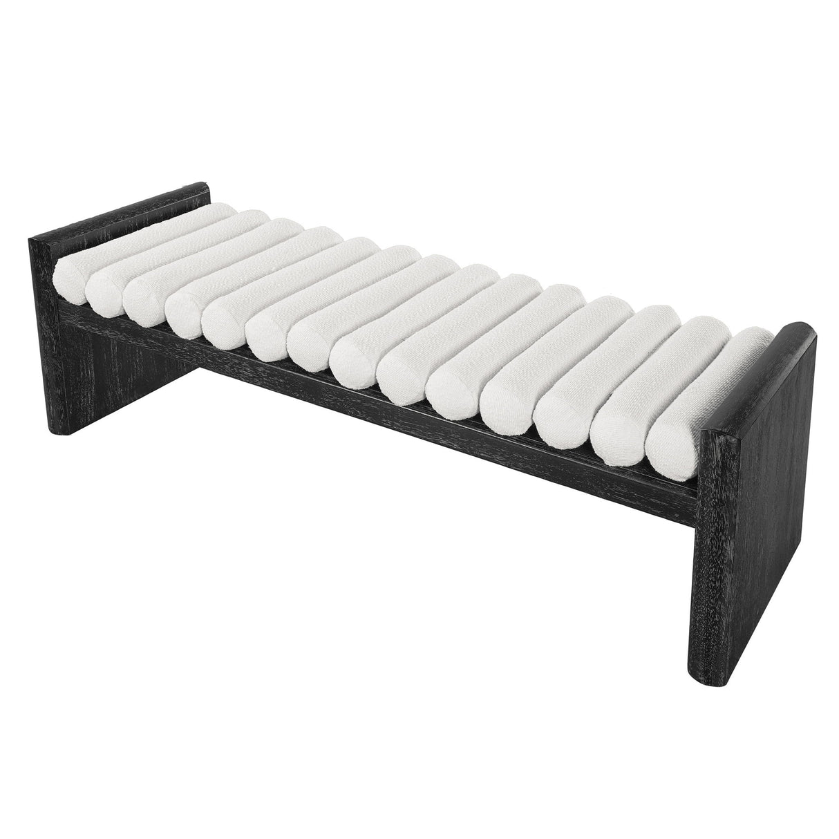 Upholstered Bench With Rolled Cushions - Black / Beige