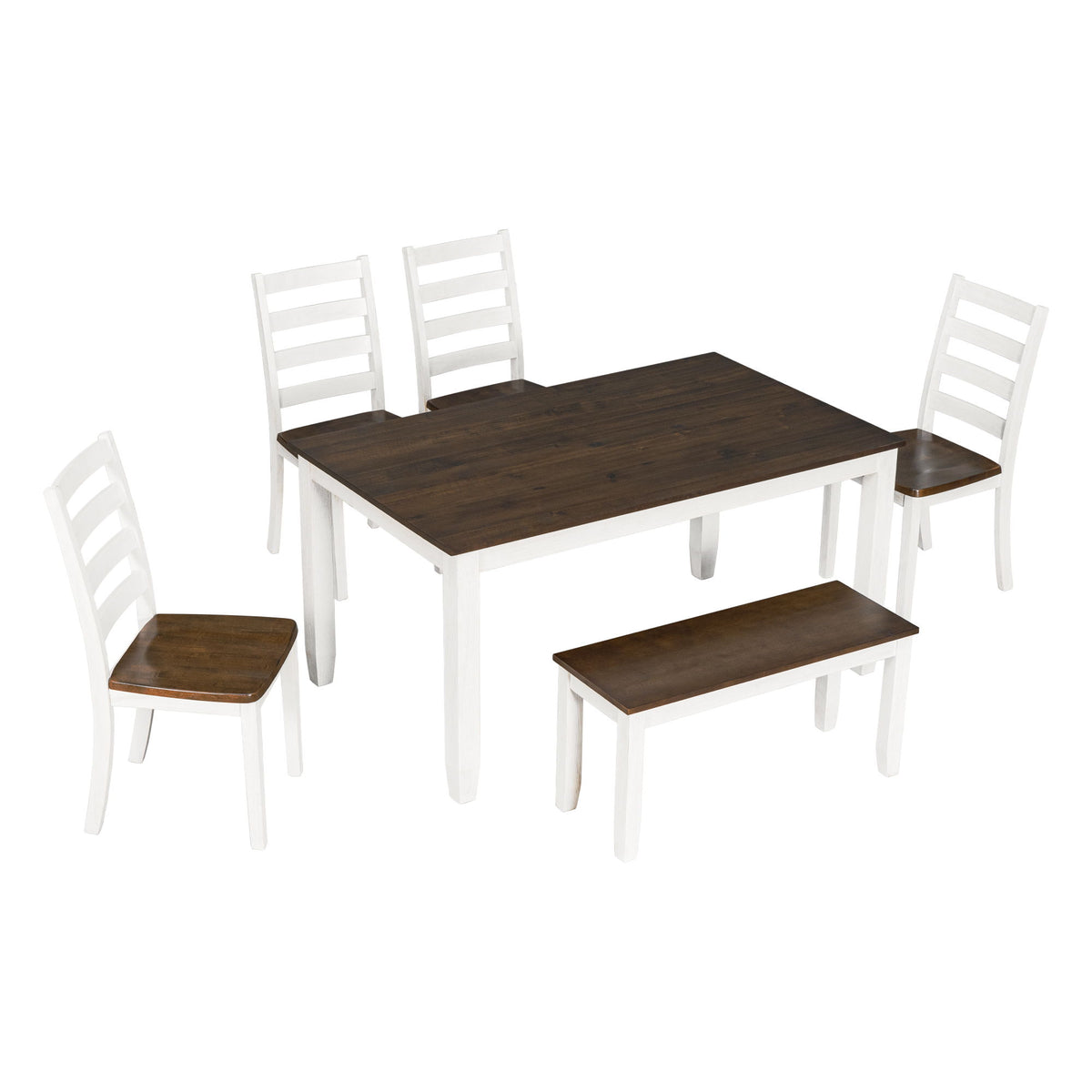 6 Piece Dining Set With 4 Upholstered Chairs & Bench - Walnut
