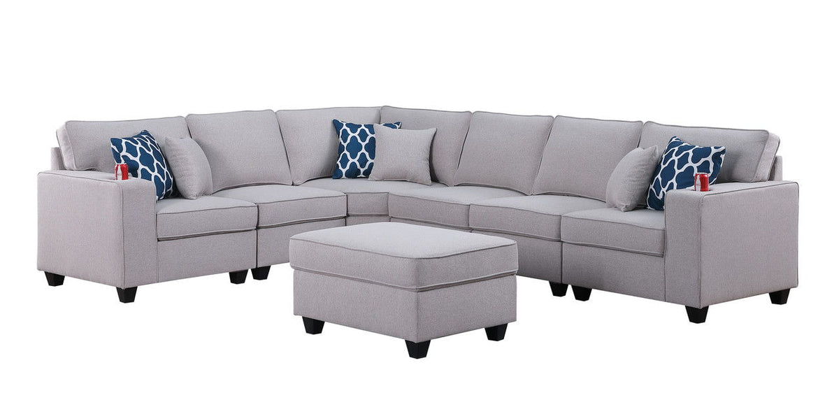 Cooper - 7 Piece Reversible L-Shape Sectional Sofa & Comfort Ottoman And Cupholder - Light Gray