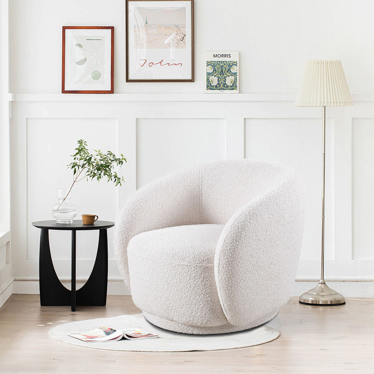 Swivel Accent Upholstered Barrel Chair - White