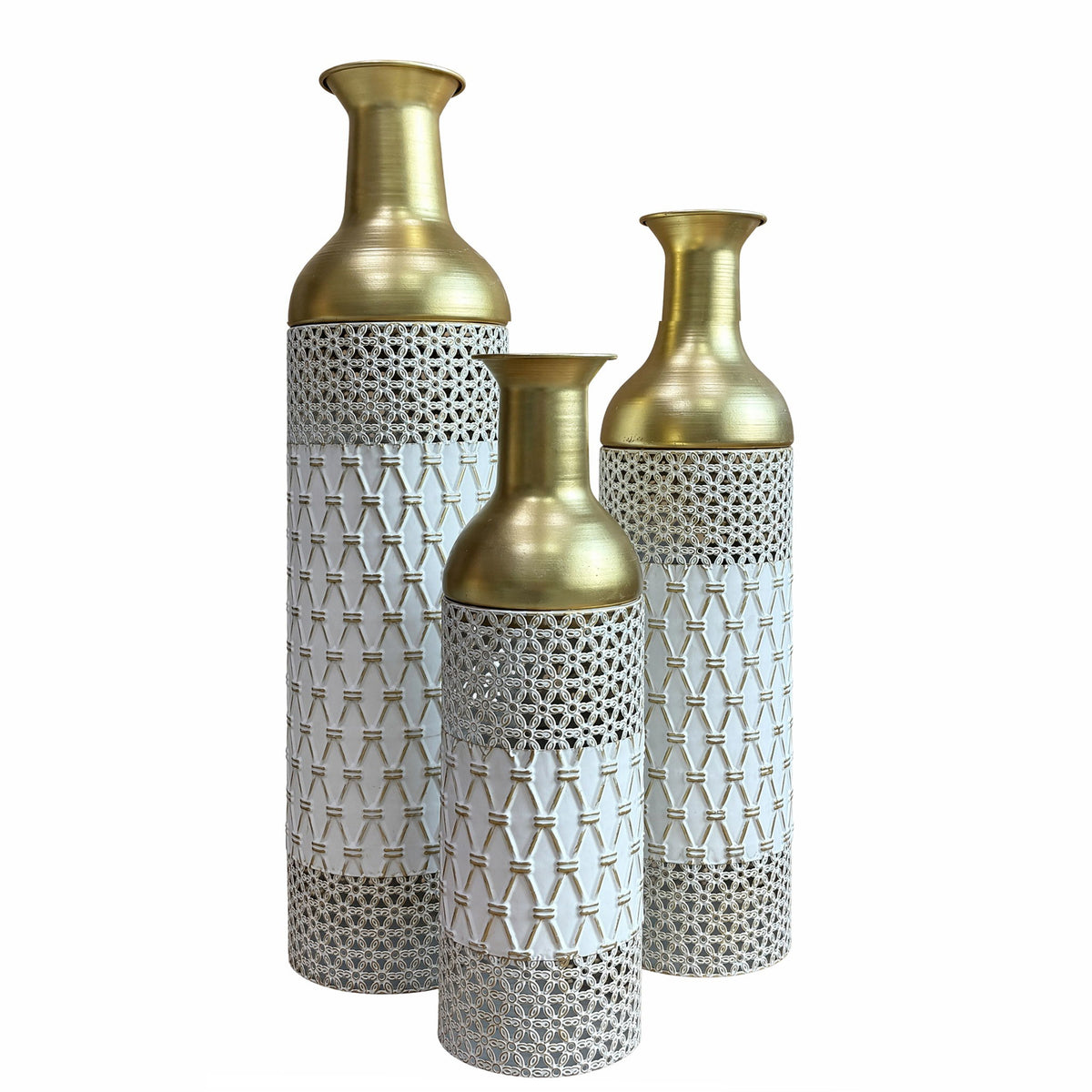 Tall Floor Vase Decorative Vase, Home Accent Decor (Set of 3) - White / Gold