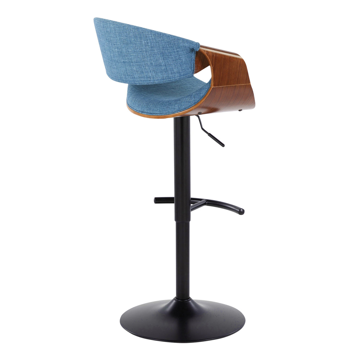 Curvo - Mid-Century Modern Adjustable Barstool With Swivel With Rounded T Footrest (Set of 2) - Black / Walnut / Blue