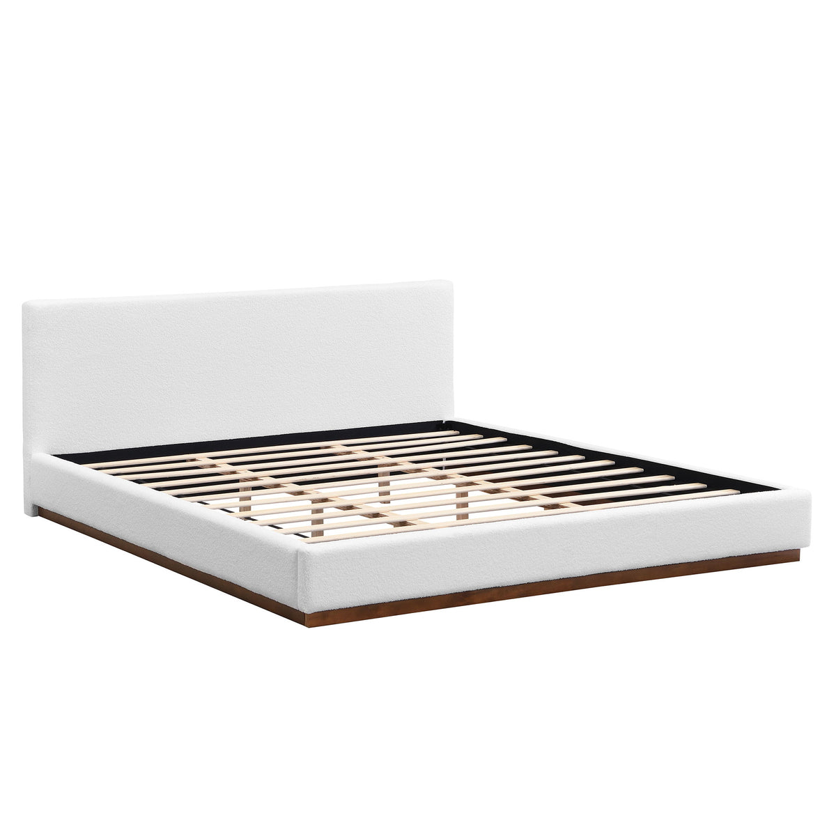King Size Upholstered Bed With Solid Base Frame - White
