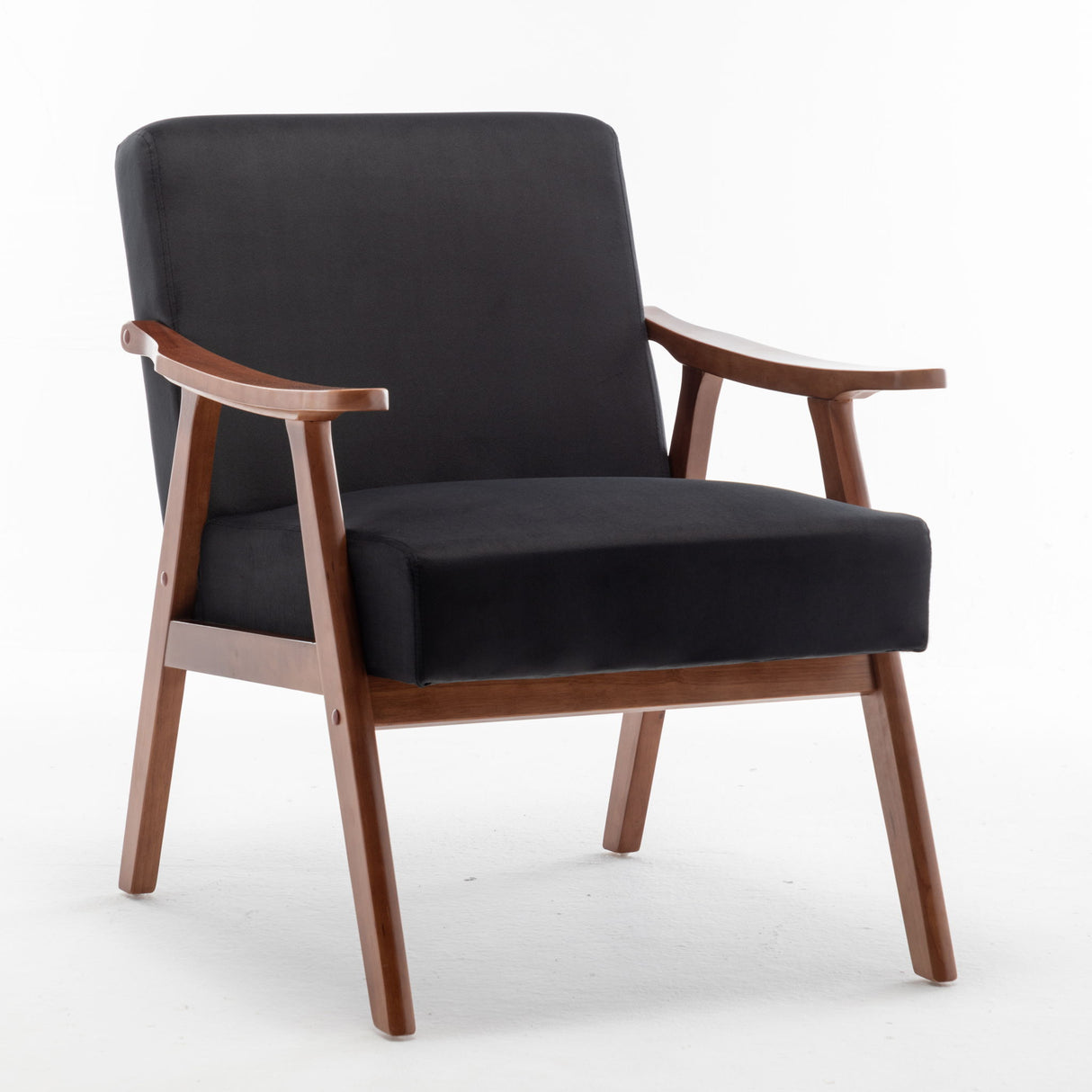 Mid Century Modern Accent Chair With Solid Wood Frame And Extra Thick Backrest