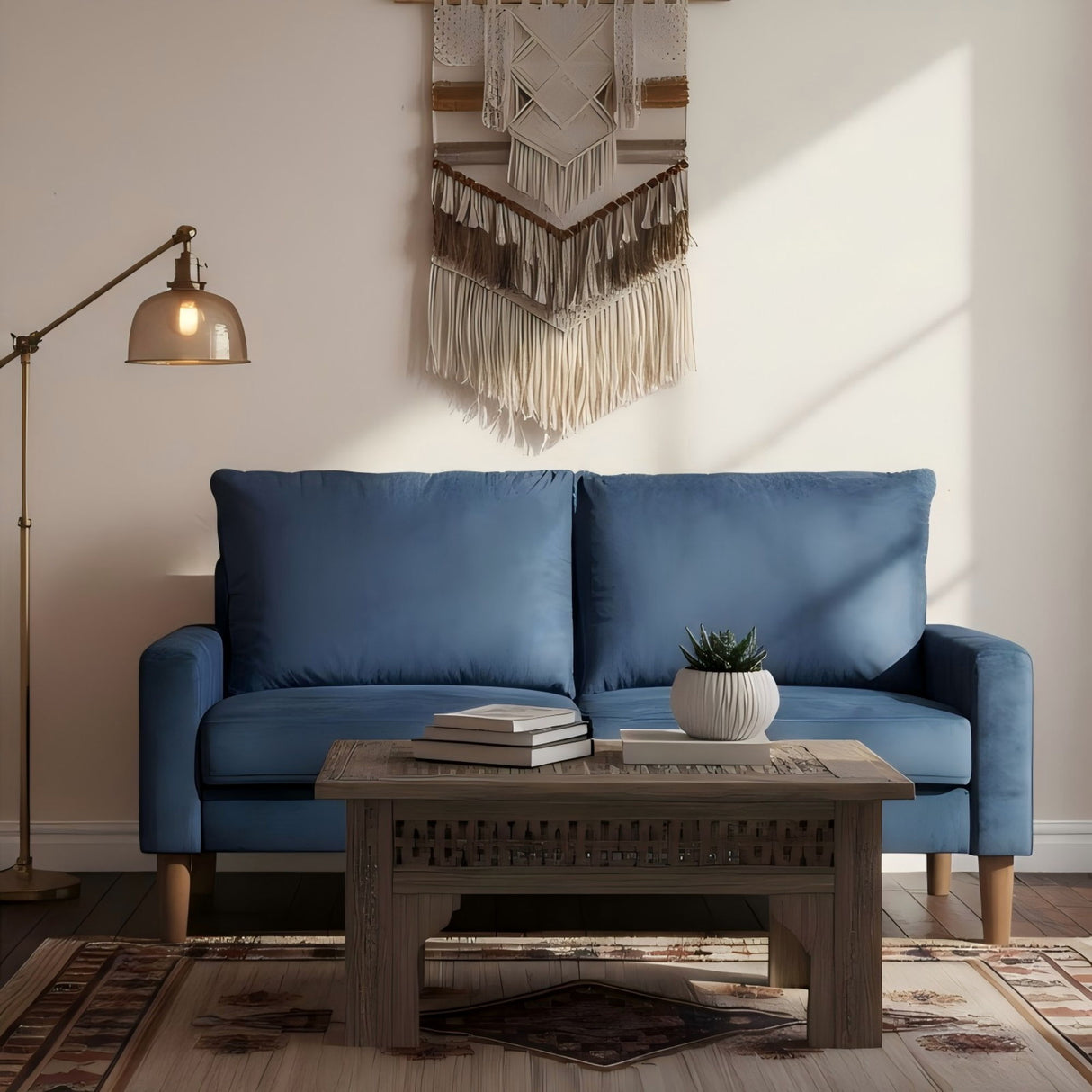 Upholstered Loveseat Sofa, 2 Seater Couch For Living Room Apartment - Dark Blue