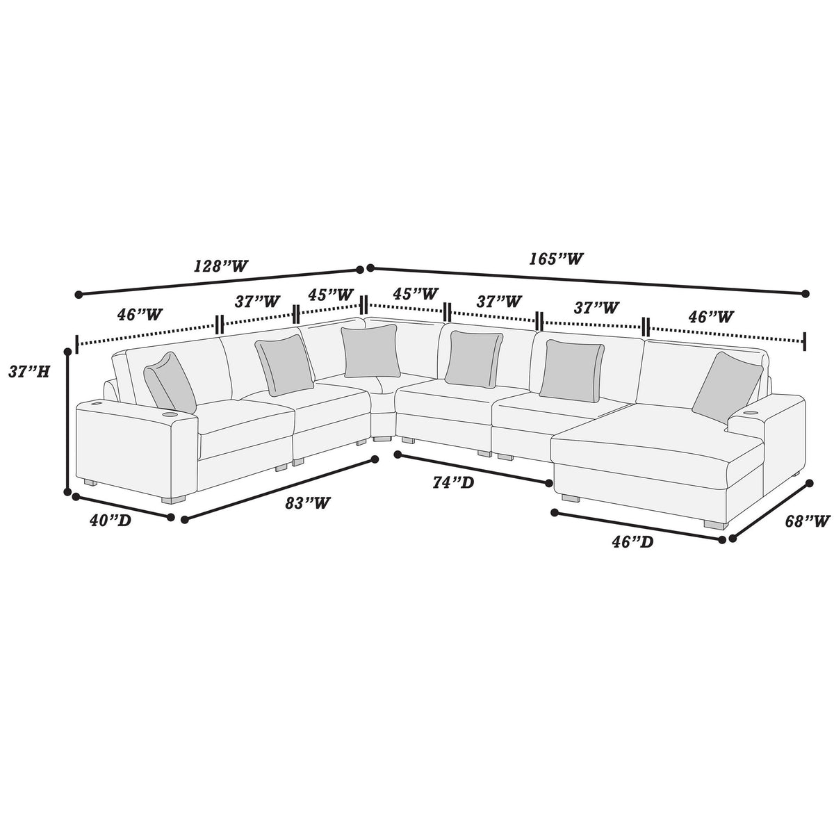 Modular Sectional Sofa Set With Cup Holders And USB Port