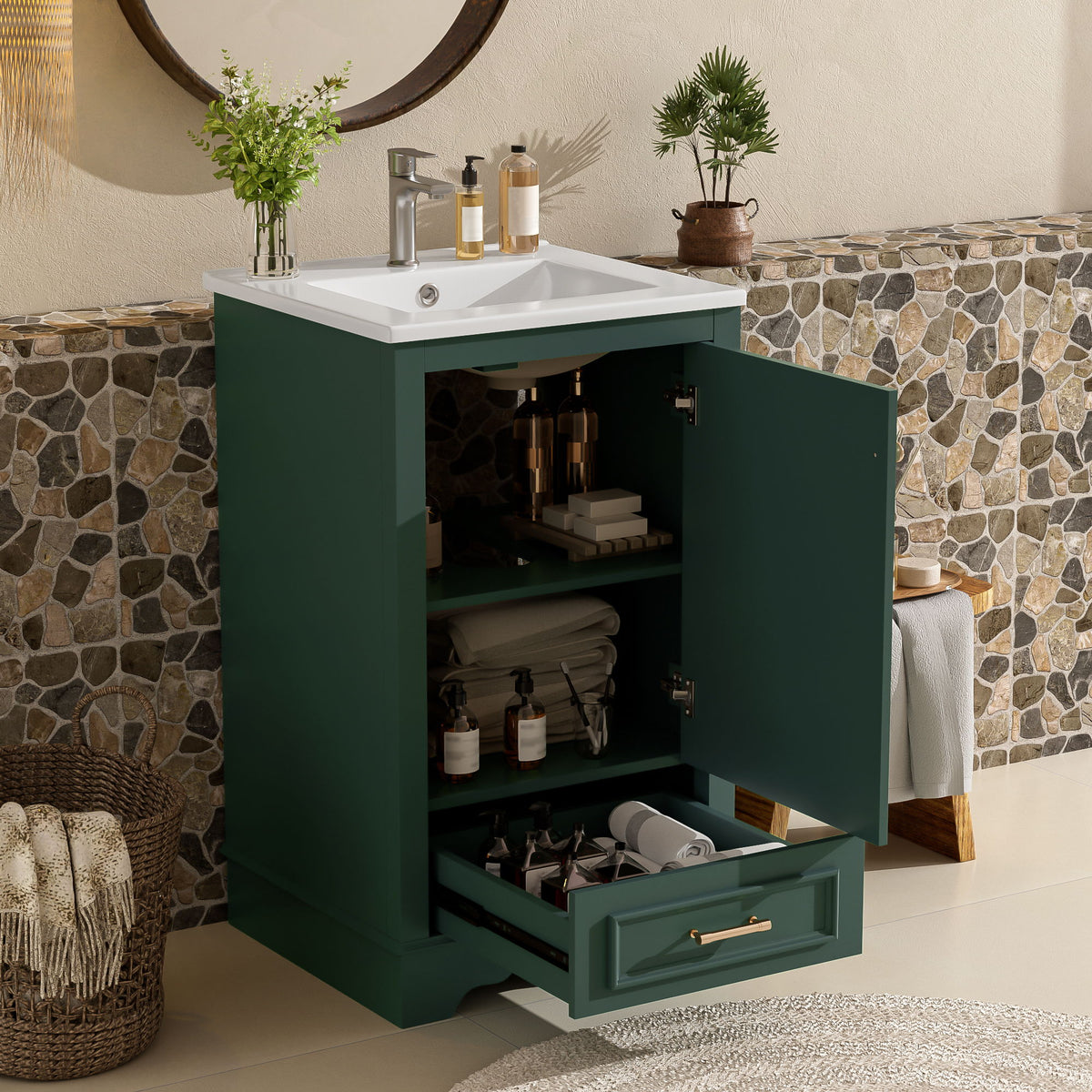 20" Bathroom Vanity With Sink, 1 Drawer, Freestanding Single Set