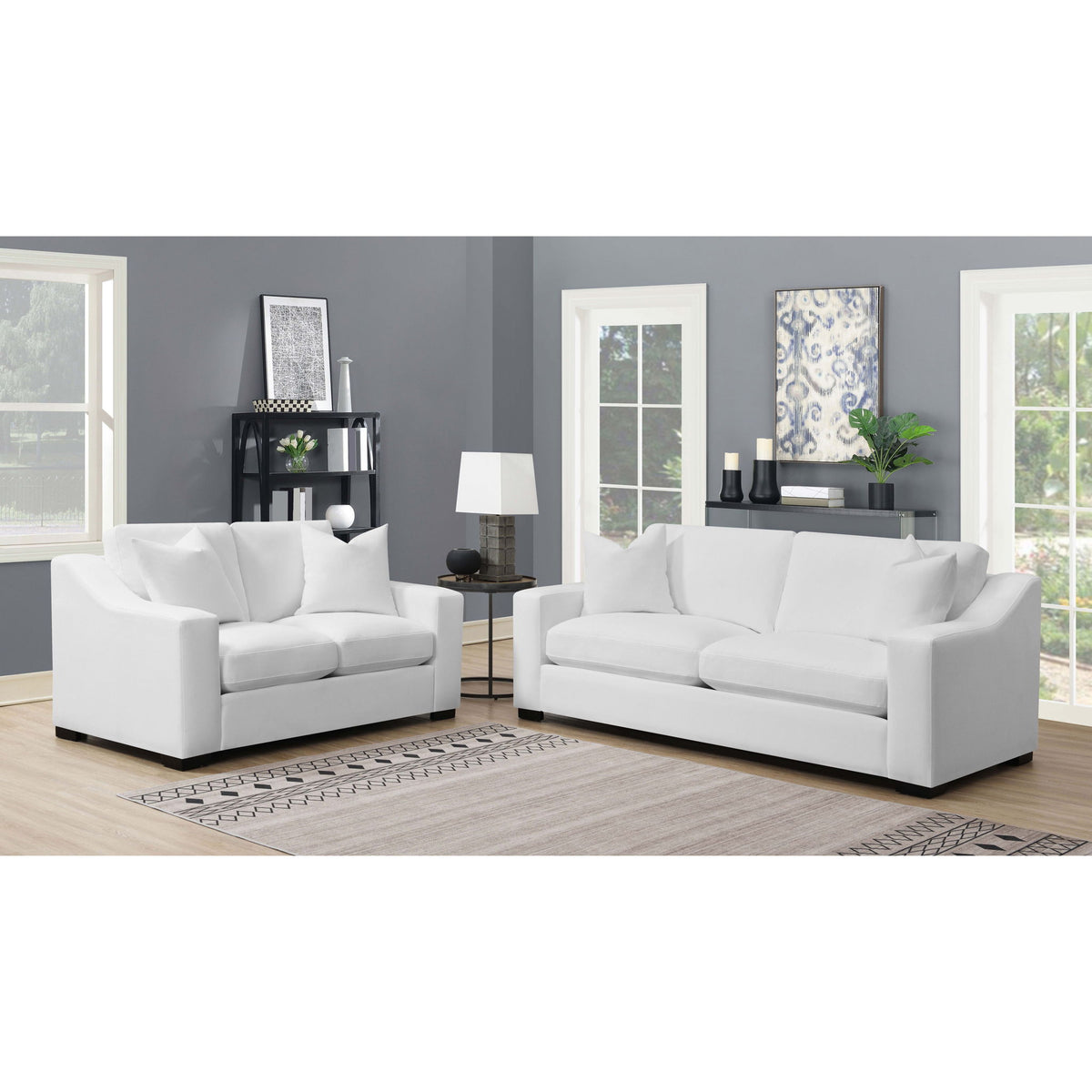Chelan - 2 Piece Upholstered Sloped Arm Sofa Set - White