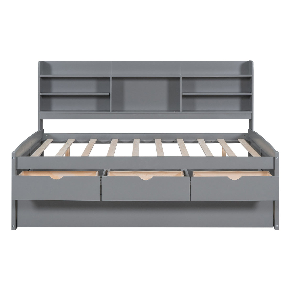 Captain Bed With Built In Bookshelves, 3 Storage Drawers, And Trundle