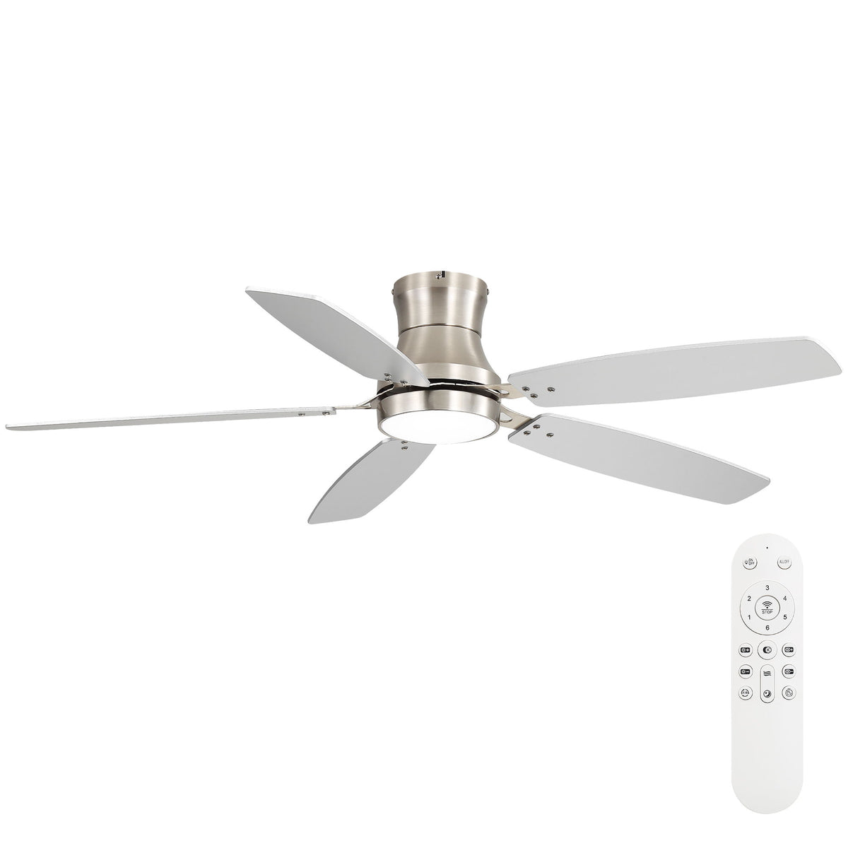42" Low Profile Ceiling Fan With Light, 18W Dimmable LED, Reversible DC Motor, Quiet Operation, 5 Blades, Remote Included - Silver