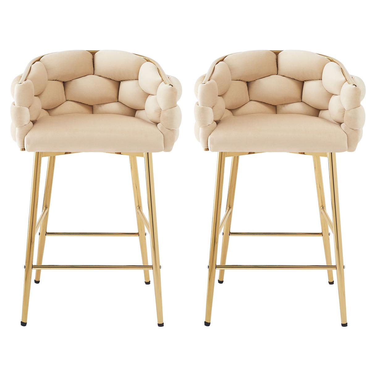 Modern Counter Stools (Set of 2) Counter Stools With Iron Frame, Soft Back And Cushion, Footrest, Suitable For Kitchen - Beige