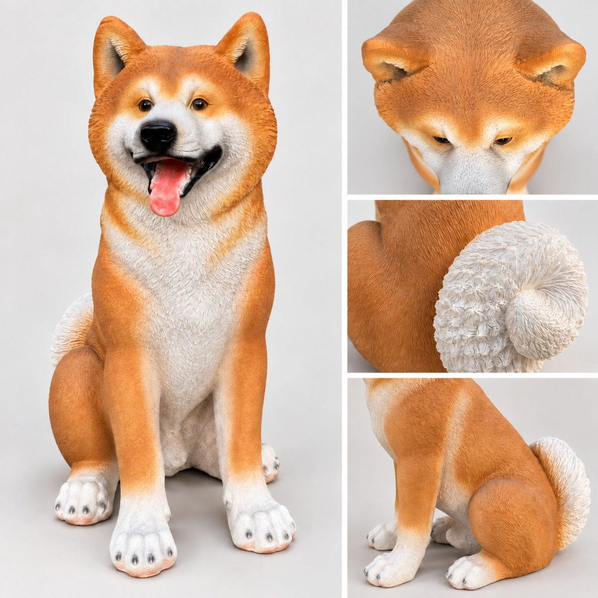 Shiba Inu Dog Statue, Sitting Animal Sculpture For Home Garden - Yellow / White
