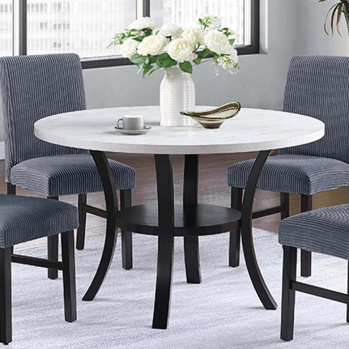 5 Piece Dining Set Chairs, Table With Lower Shelf - Black / Dark Gray / White