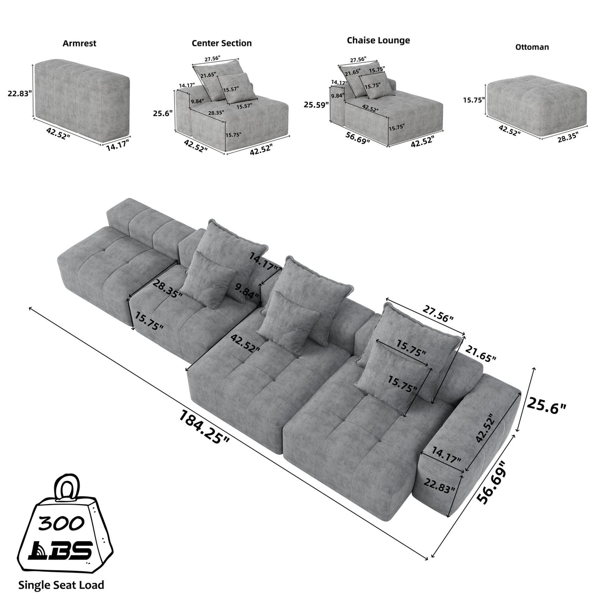 Modern Oversized, Modular Sectional Sofa With Pillows