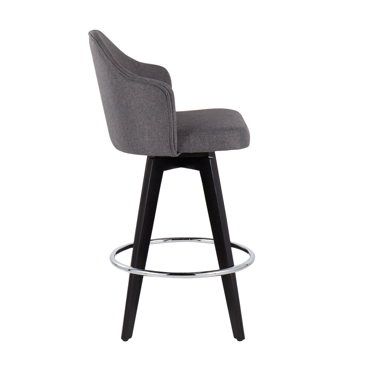 Ahoy - Contemporary Fixed Height Counter Stool Round Chrome Footrest (Set of 2) - Gray - Fabric
