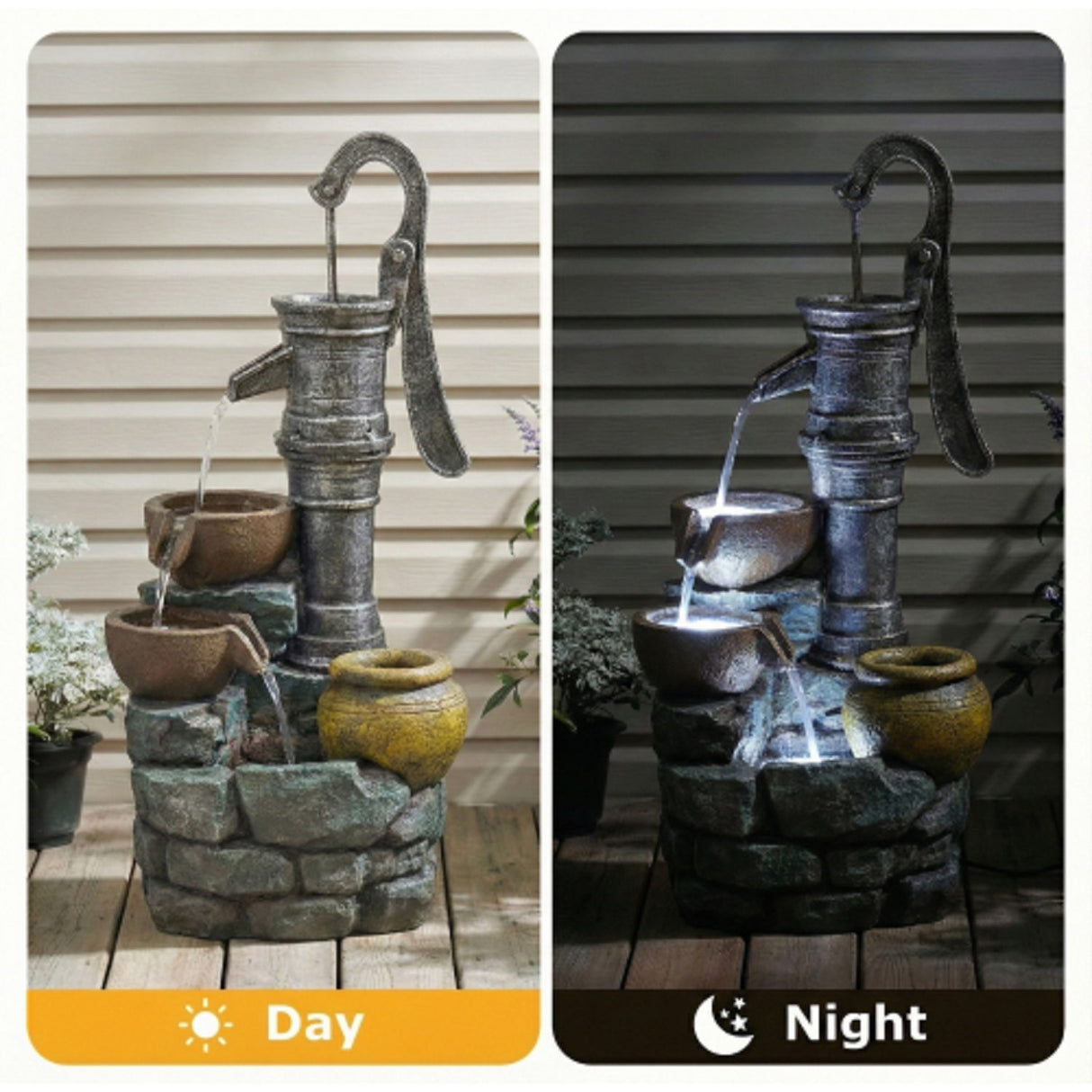 Hand Pump Water Fountain With LED Lights - Gray