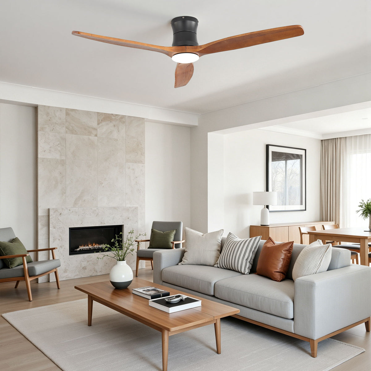 52" Ceiling Fan With Light, Dimmable DC Reversible Motor, 3 Blades