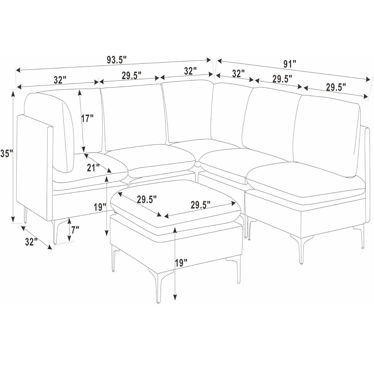Upholstered Modular Sectional & Tall Legs
