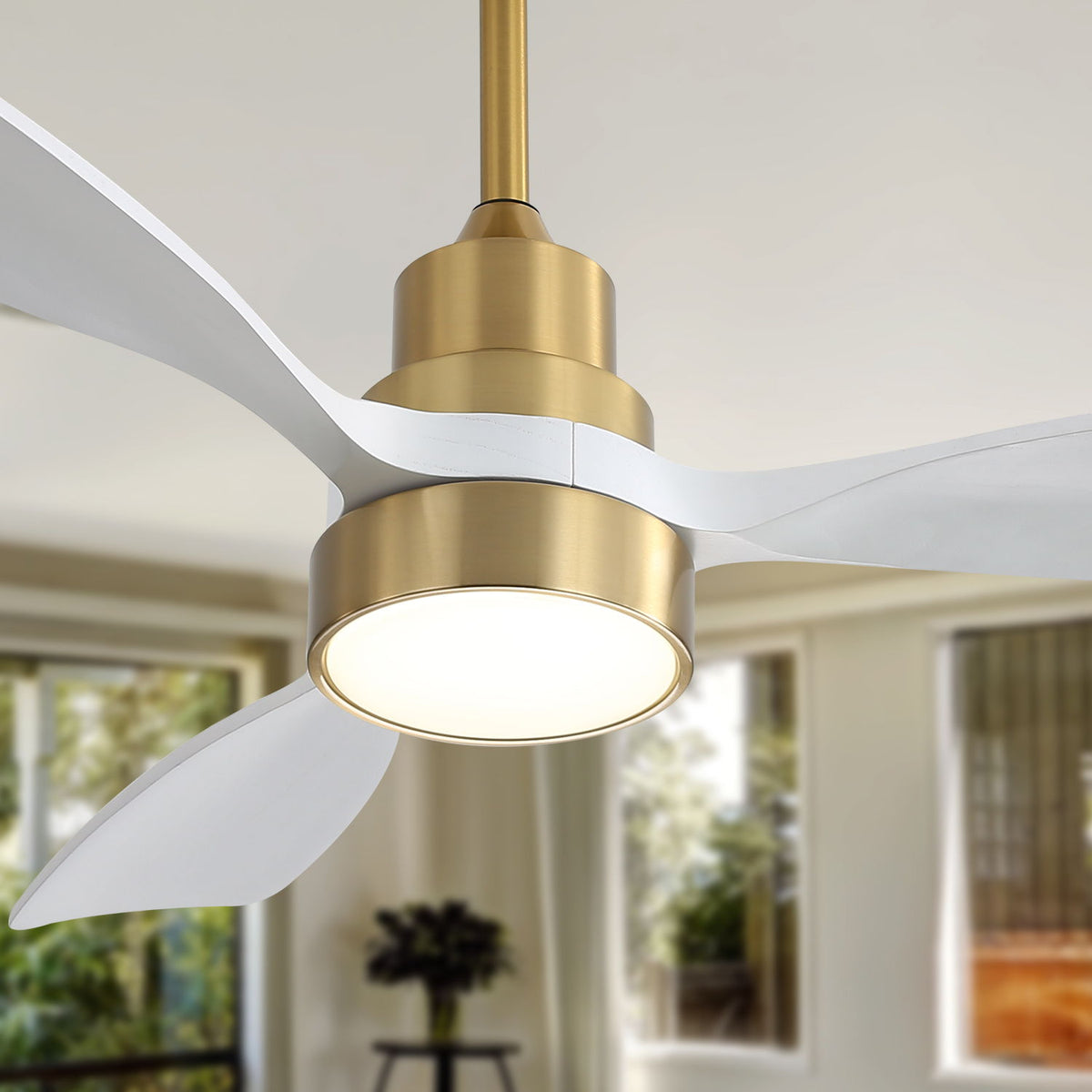 48" Smart Ceiling Fan With Lights, Reversible DC Motor, Remote Control, 3 Blades - Gold / White
