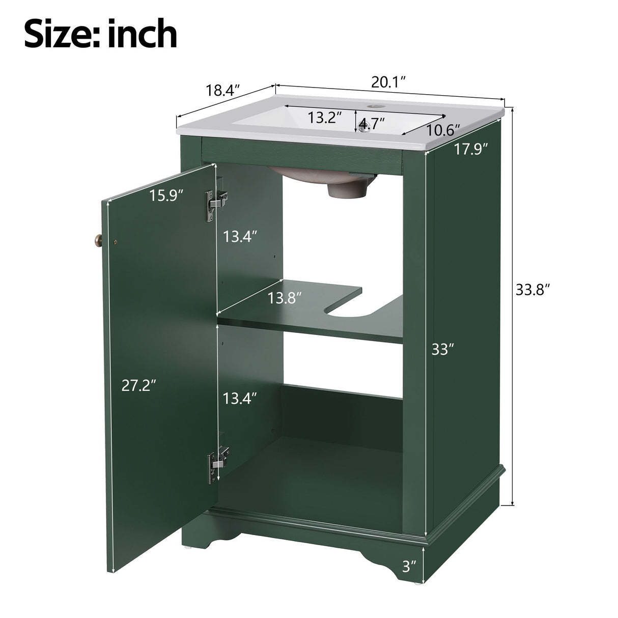 Bathroom Vanity With Sink, Freestanding Single Cabinet Set, Soft Close Door, Adjustable Shelf