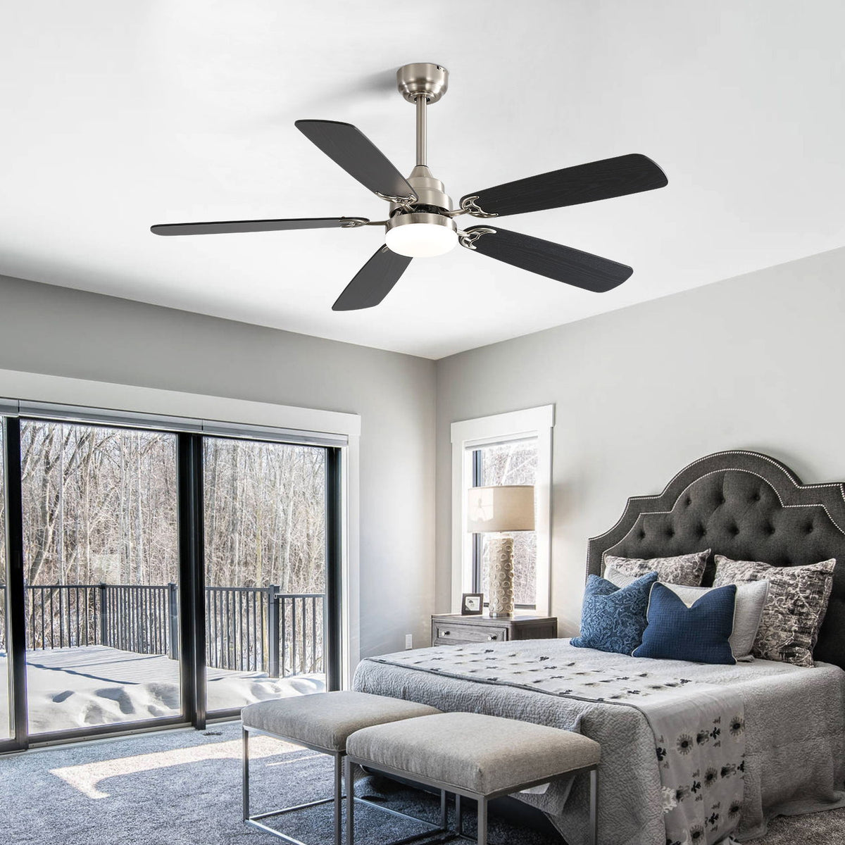 52" Ceiling Fan With LED Light, 6 Speed Remote Control, Reversible DC Motor