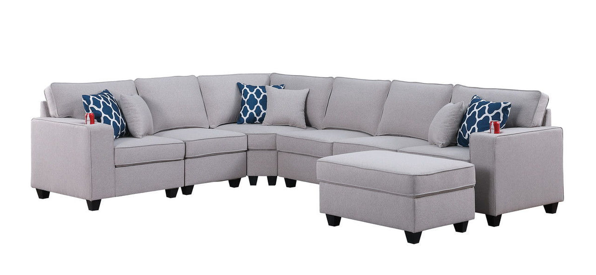 Cooper - 7 Piece Reversible L-Shape Sectional Sofa & Comfort Ottoman And Cupholder - Light Gray