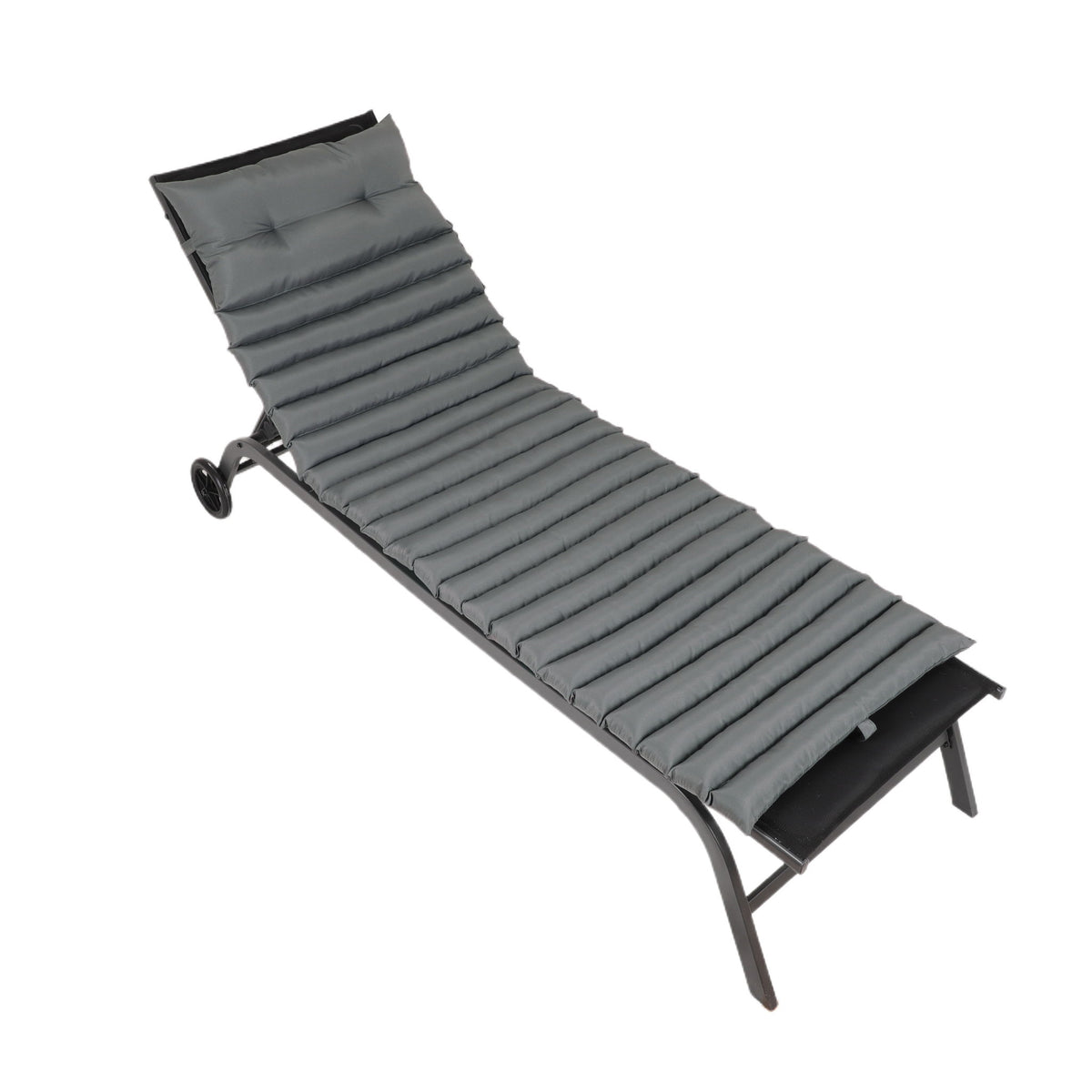 2 Piece Outdoor Chaise Lounge Chair Cushion Set, Polyester Replacement Seat Pads - Gray