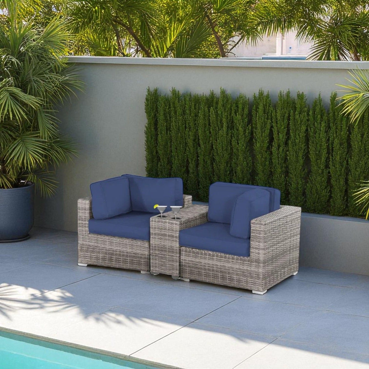 Outdoor Loveseat With Durable Frame And Cushions - Gray Mix