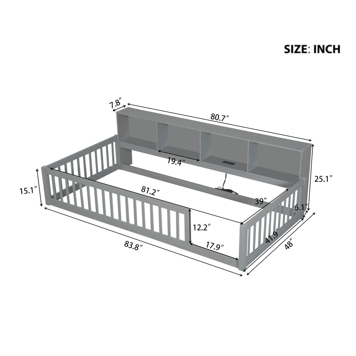 Floor Bed With Storage Cabinets And USB Ports