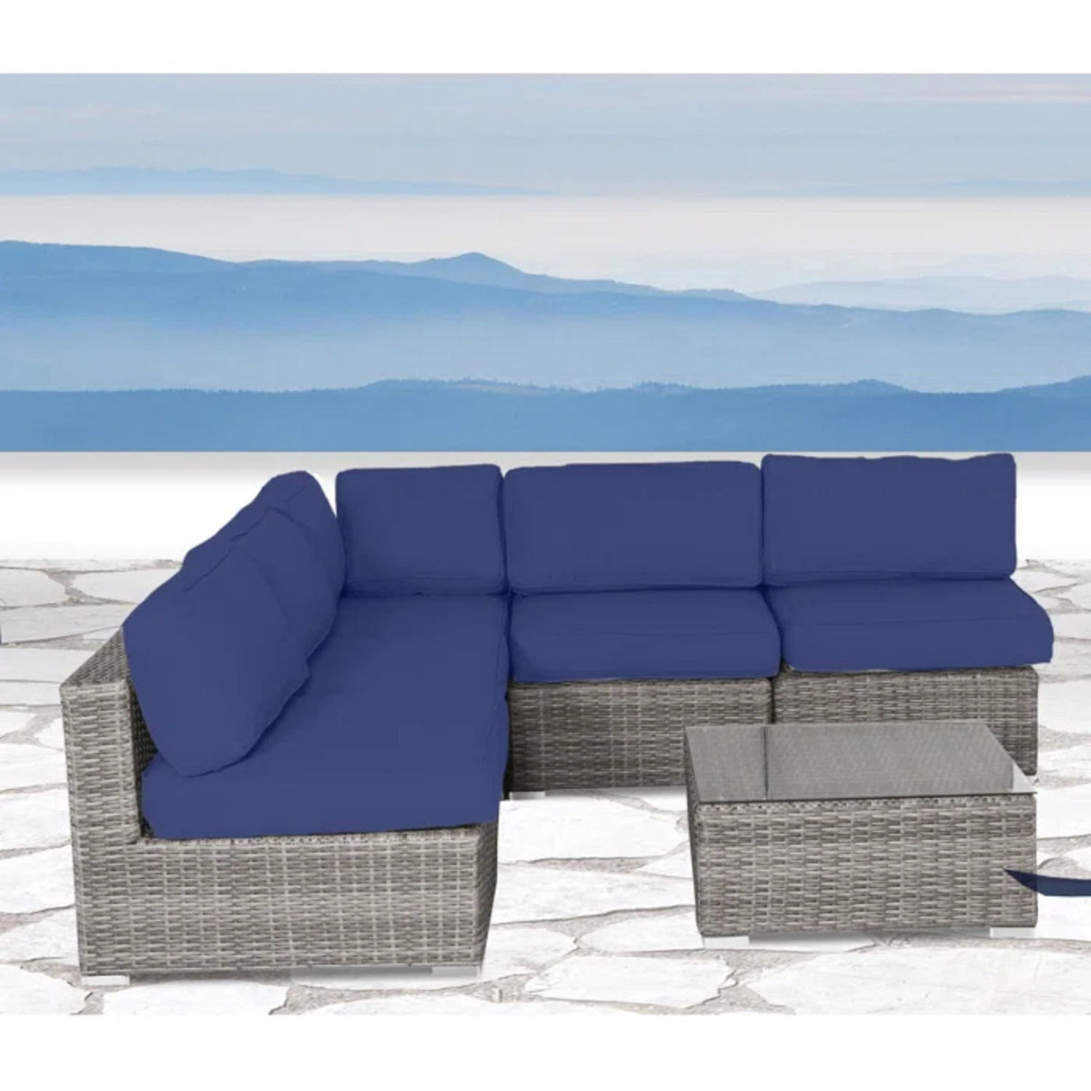 Outdoor Wicker Sofa Set 6 Piece Patio Collection Weather Resistant Cushions - Light Gray