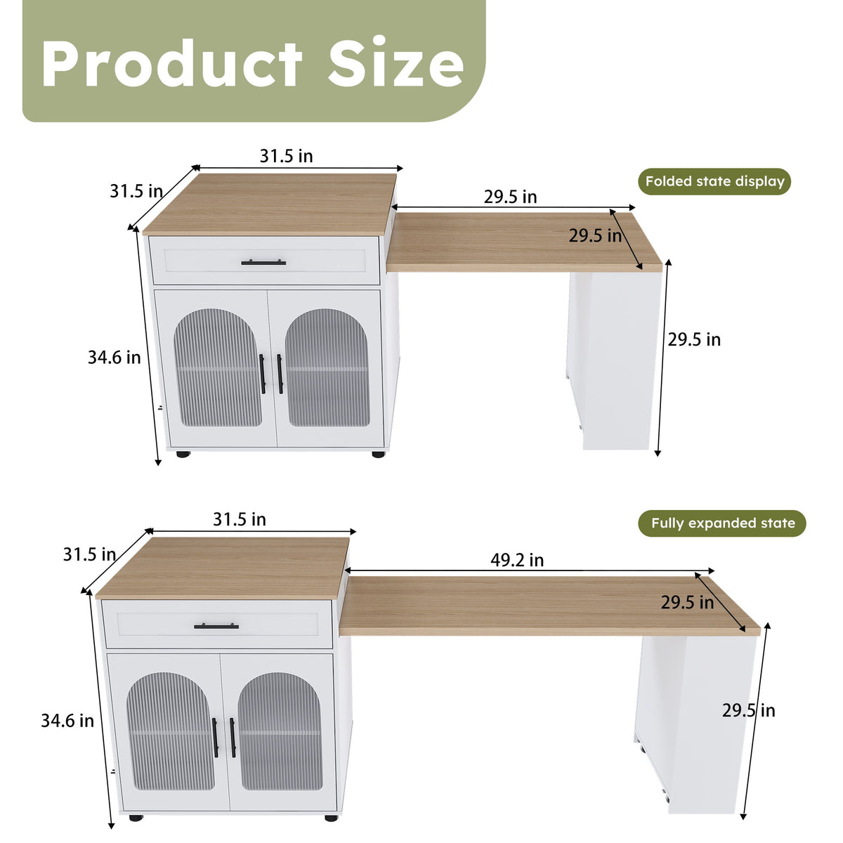 Expandable Kitchen Island With Dining Table - White