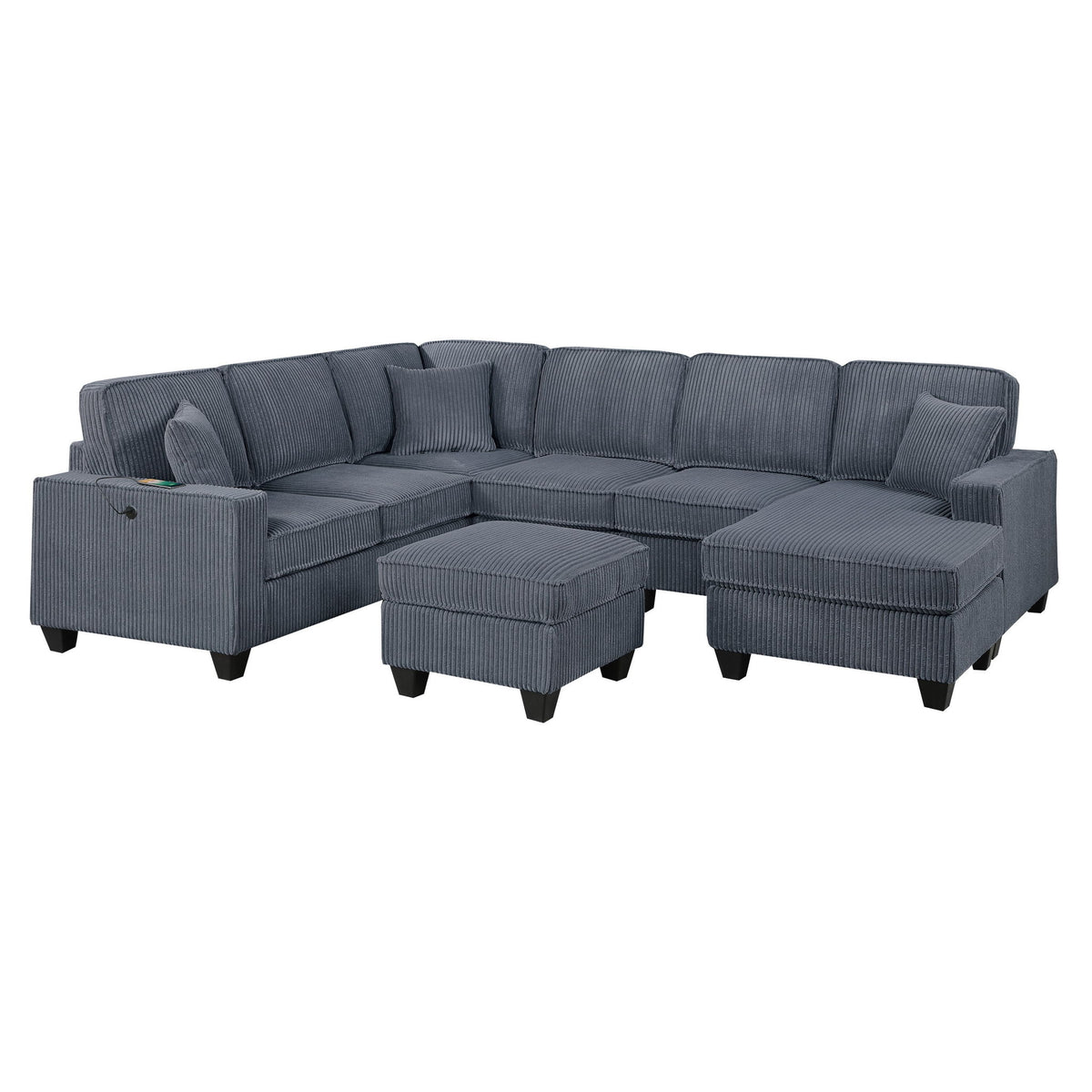 Sectional With Left Arm Facing Loveseat With USB Port With Cocktail Ottoman