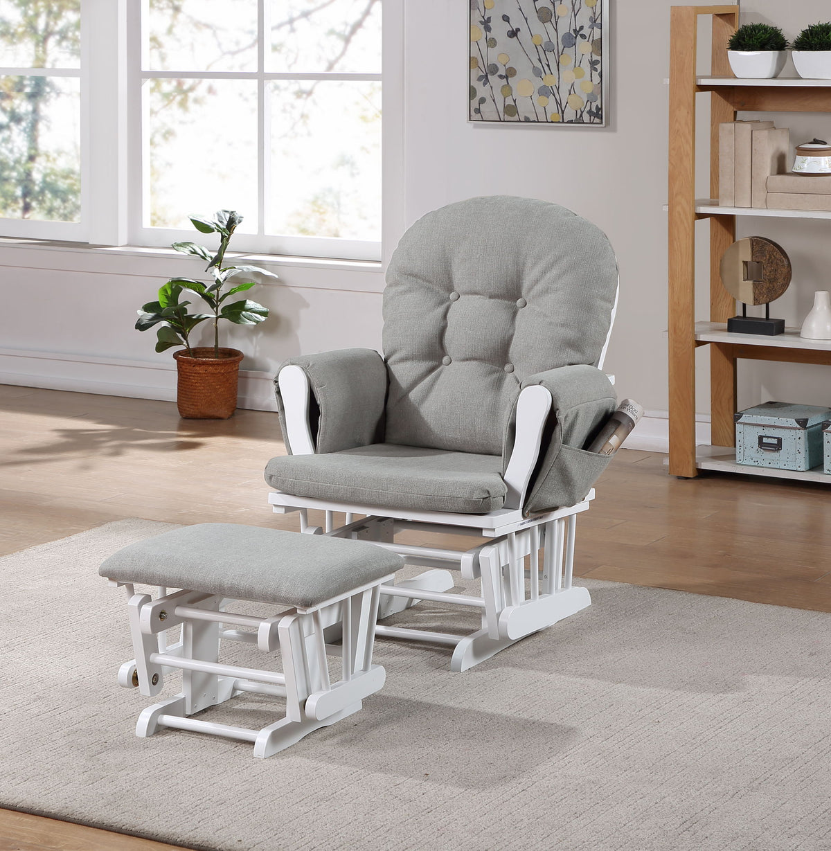 Mason - Glider And Ottoman White Wood - Gray