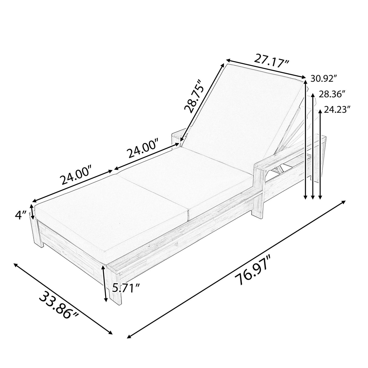 Chaise Lounge With 3 Fold Cushion Set, 3 Position Adjustable Backrest