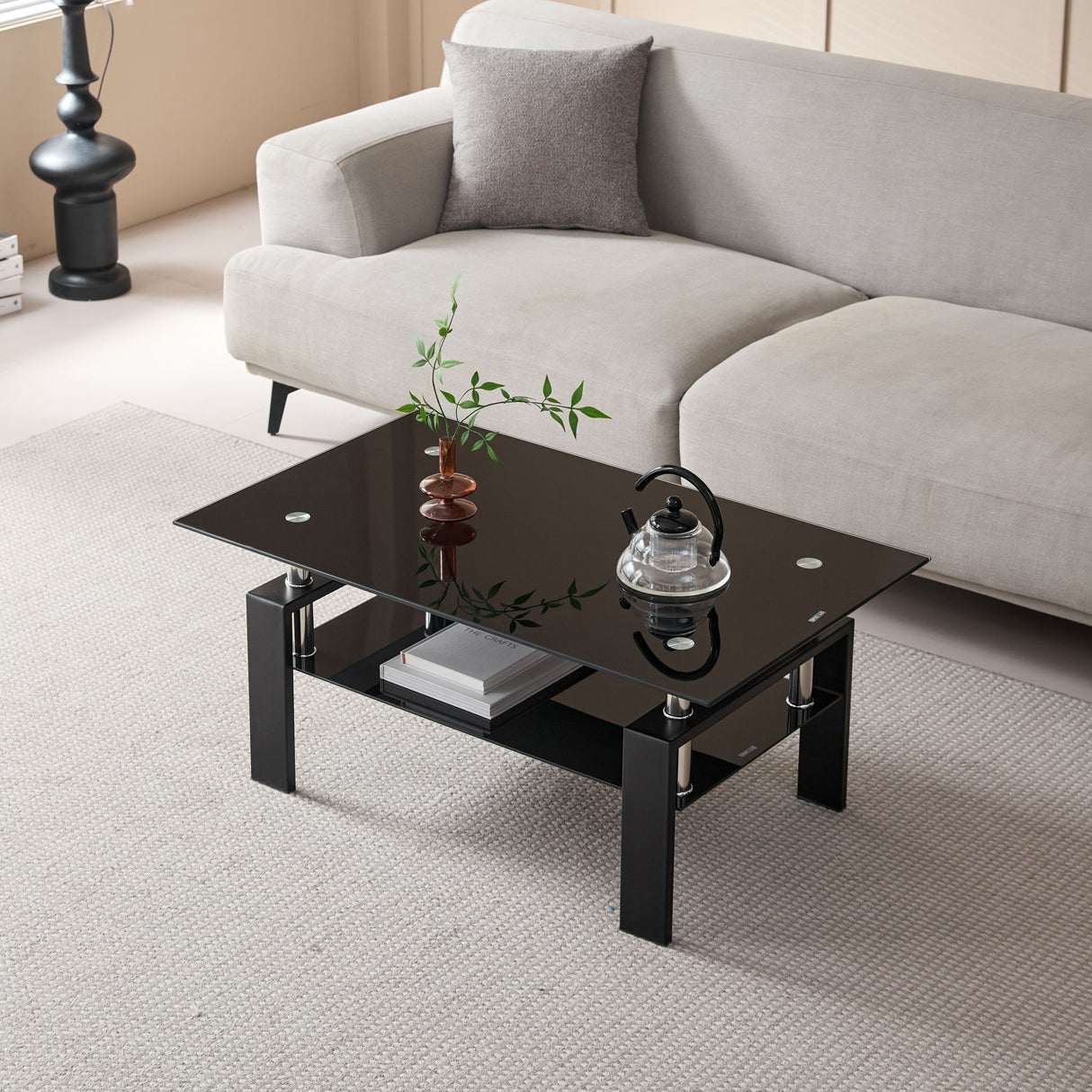 Tempered Glass Table With Storage